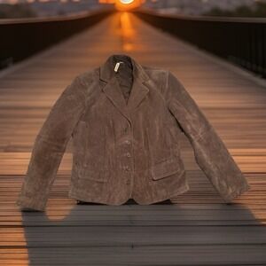 VINTAGE St Johns Bay Leather Blazer Jacket Women's L Brown Genuine Suede Y2K